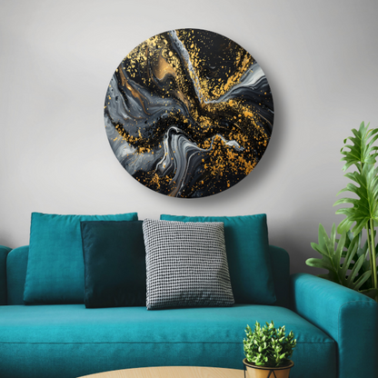 Dynamisch Golvend Abstract Goud en Zwart forex muurcirkel