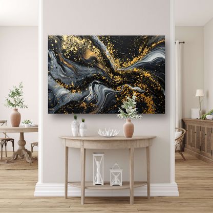 Dynamisch Golvend Abstract Goud en Zwart poster