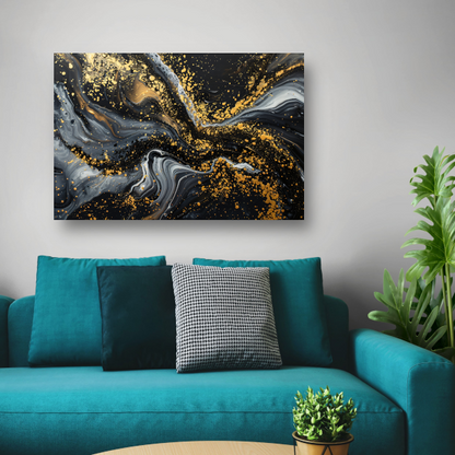 Dynamisch Golvend Abstract Goud en Zwart poster