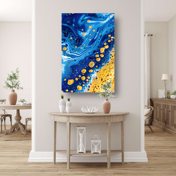 Blauwe en gouden abstracte schilderij canvas