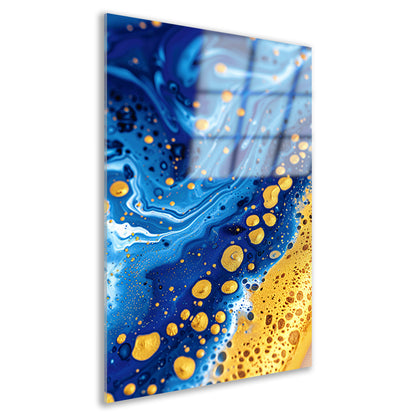 Blauwe en gouden abstracte schilderij acrylglas