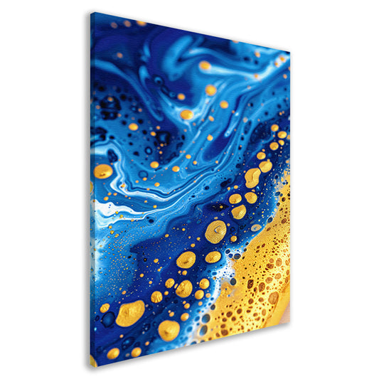 Blauwe en gouden abstracte schilderij canvas