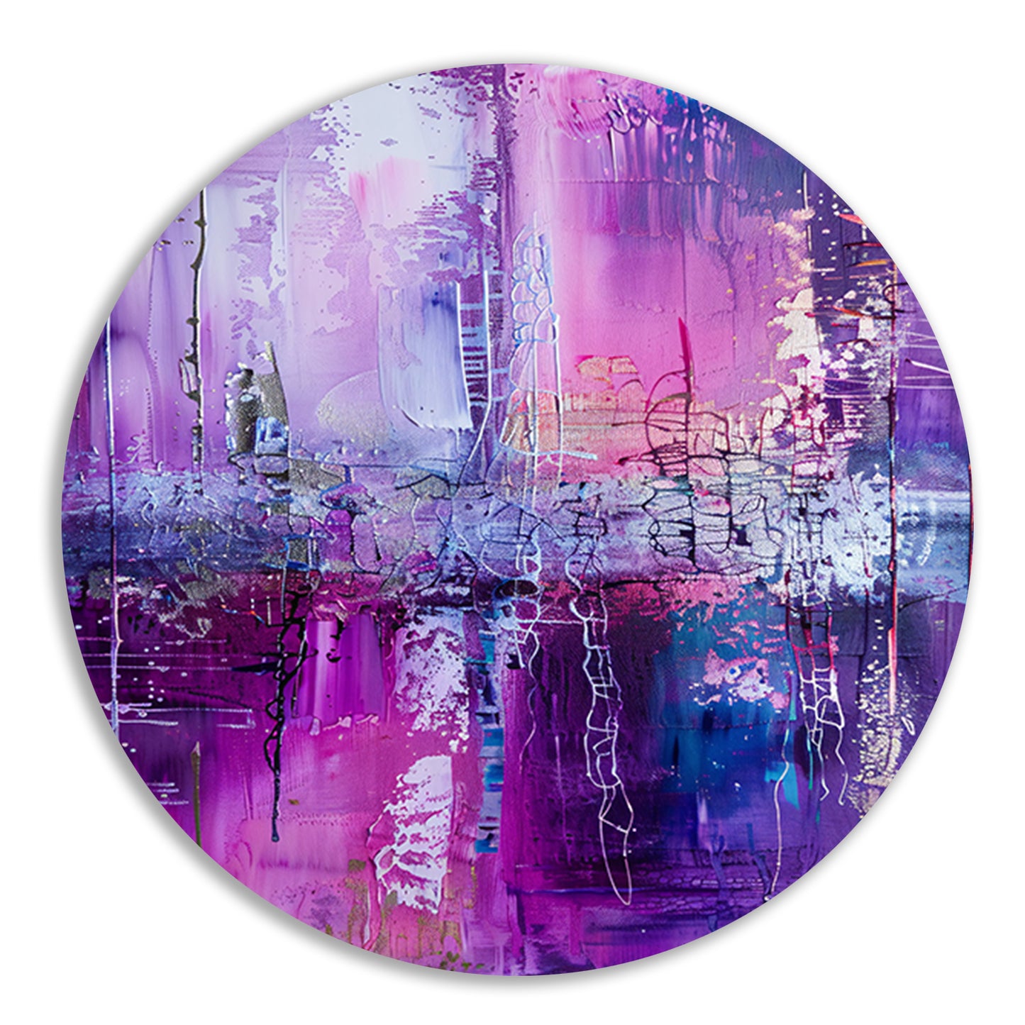 Abstracte kleurrijke compositie in paarse tinten forex muurcirkel