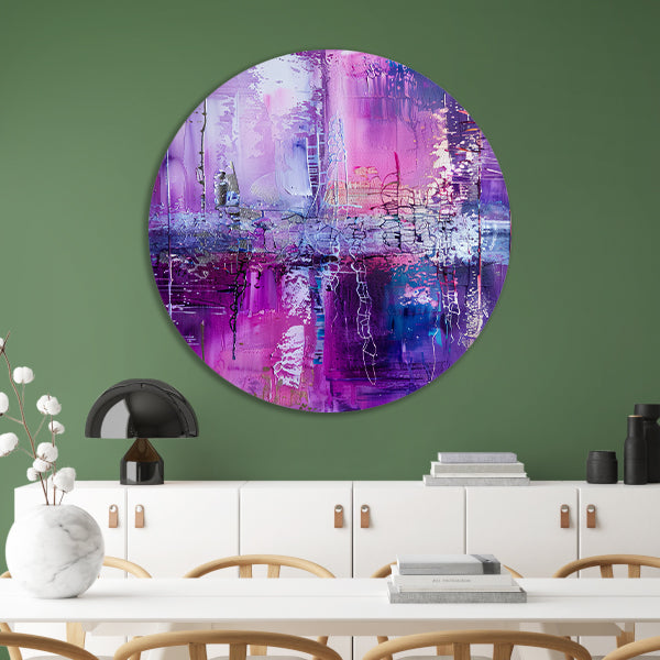 Abstracte kleurrijke compositie in paarse tinten forex muurcirkel