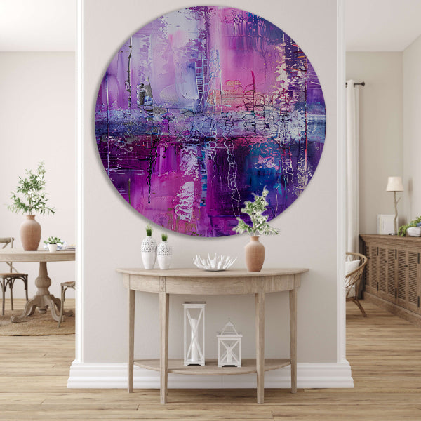 Abstracte kleurrijke compositie in paarse tinten forex muurcirkel