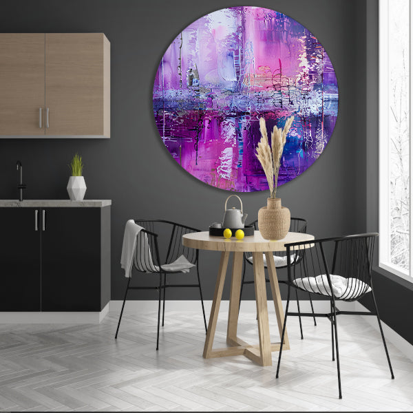 Abstracte kleurrijke compositie in paarse tinten forex muurcirkel