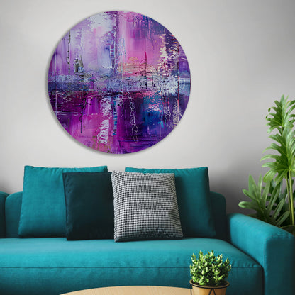 Abstracte kleurrijke compositie in paarse tinten forex muurcirkel