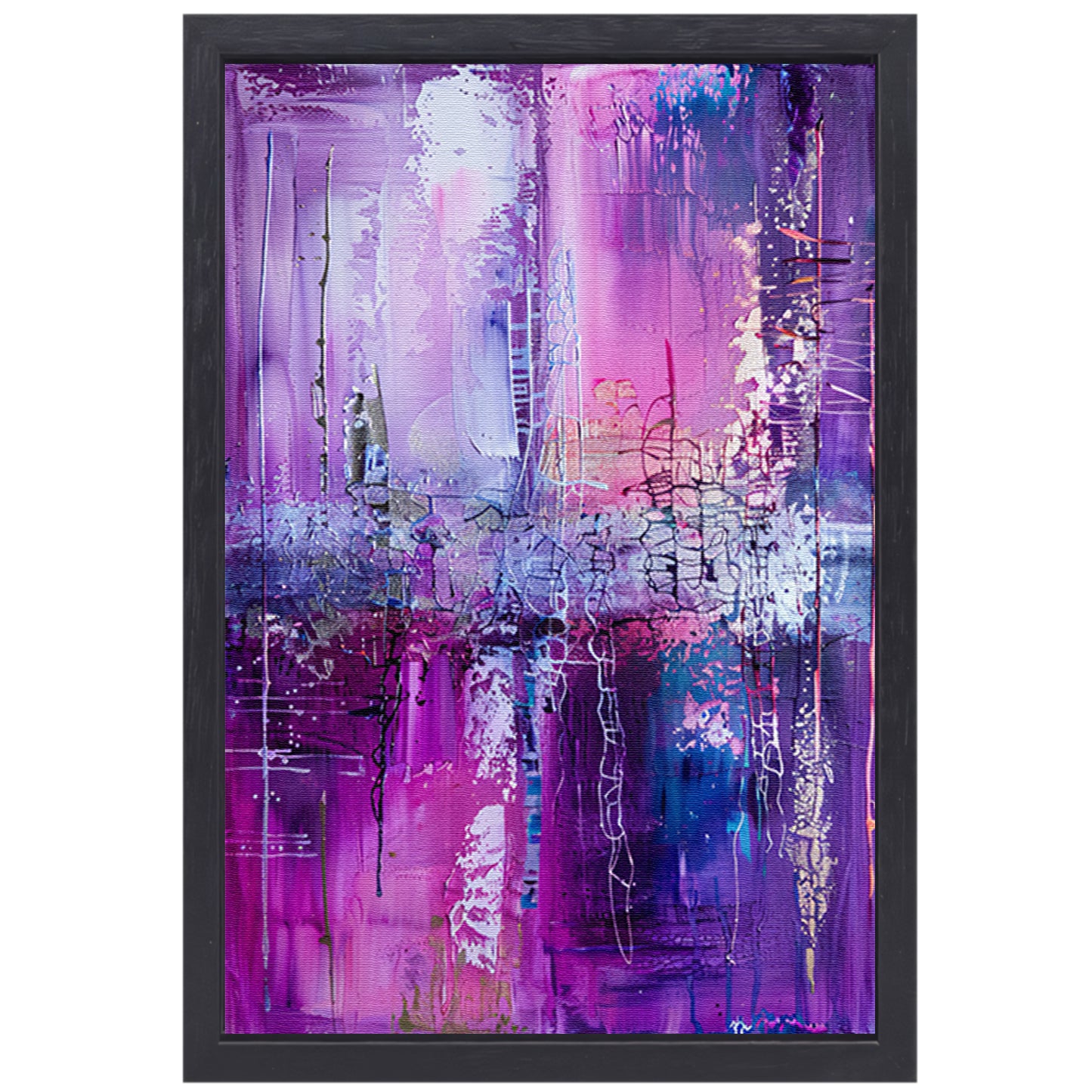 Abstracte kleurrijke compositie in paarse tinten canvas met baklijst