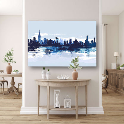Abstracte skyline met water weerspiegeling poster