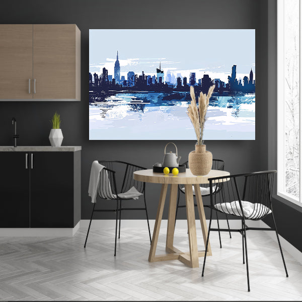 Abstracte skyline met water weerspiegeling poster