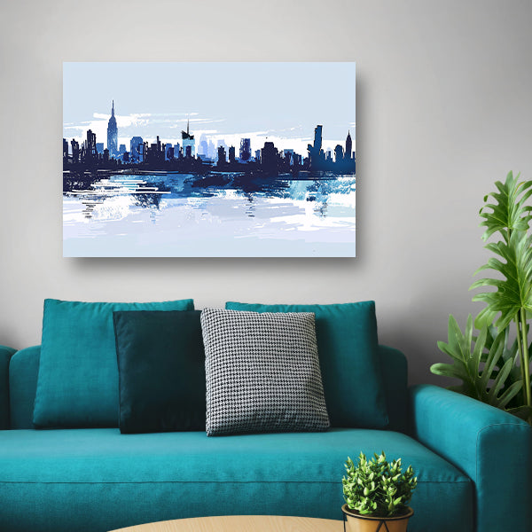 Abstracte skyline met water weerspiegeling poster