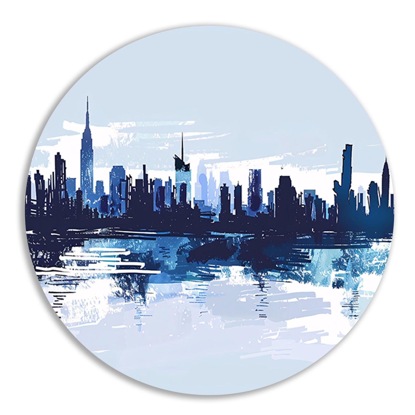 Abstracte skyline met water weerspiegeling aluminium muurcirkel
