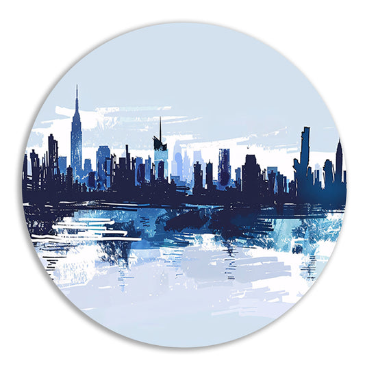 Abstracte skyline met water weerspiegeling aluminium muurcirkel
