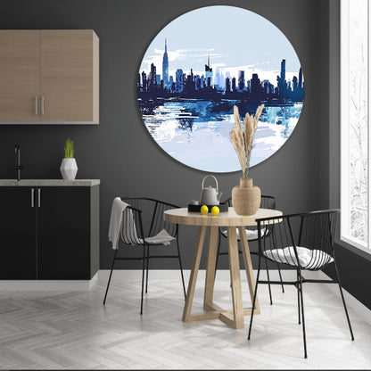 Abstracte skyline met water weerspiegeling aluminium muurcirkel