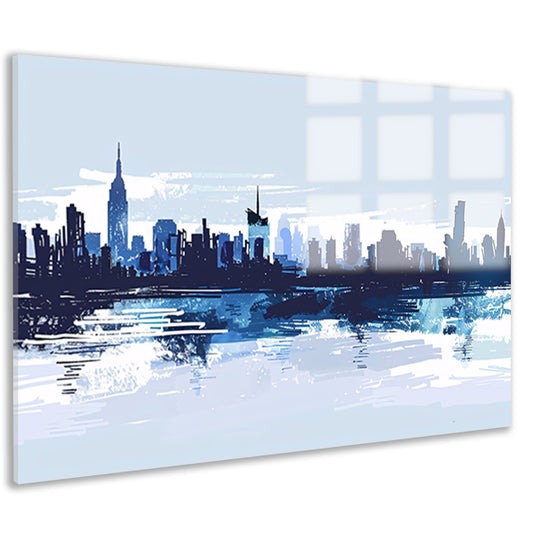 Abstracte skyline met water weerspiegeling acrylglas