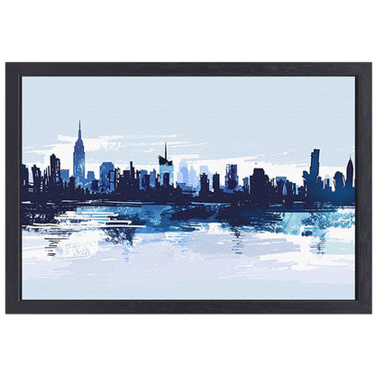 Abstracte skyline met water weerspiegeling canvas met baklijst