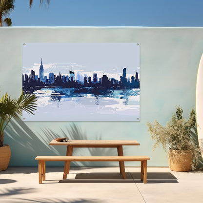 Abstracte skyline met water weerspiegeling tuinposter