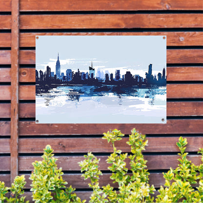 Abstracte skyline met water weerspiegeling tuinposter