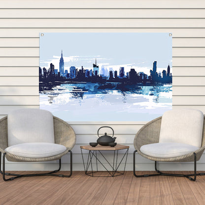 Abstracte skyline met water weerspiegeling tuinposter