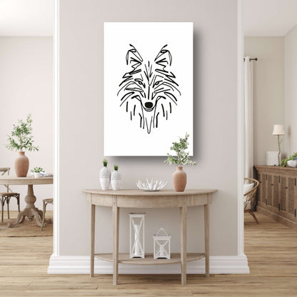 Abstracte Zwart-Witte Vos Lijntekening canvas
