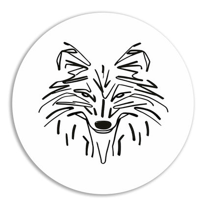 Abstracte Zwart-Witte Vos Lijntekening forex muurcirkel