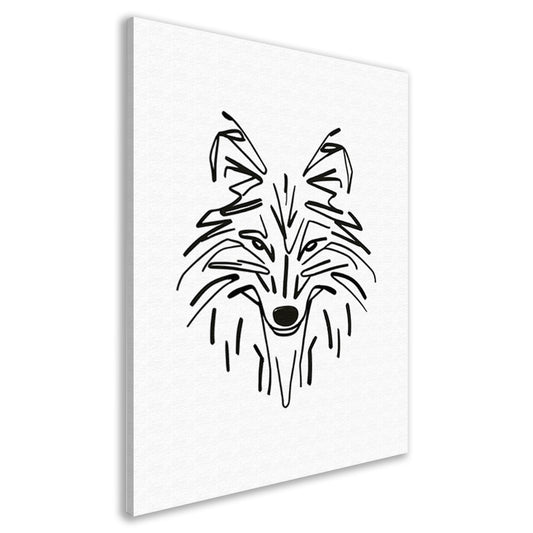 Abstracte Zwart-Witte Vos Lijntekening canvas