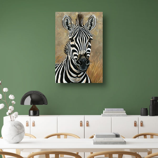 Gedetailleerd zebra schilderij in zwart-wit canvas