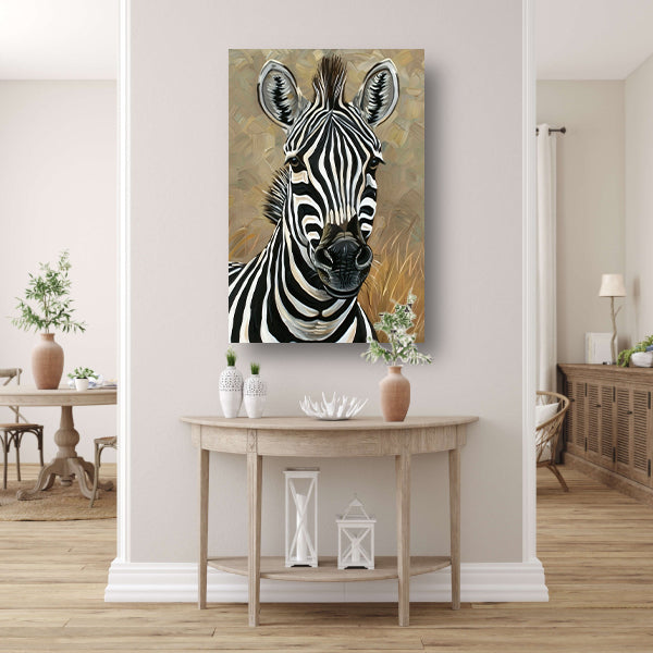 Gedetailleerd zebra schilderij in zwart-wit canvas