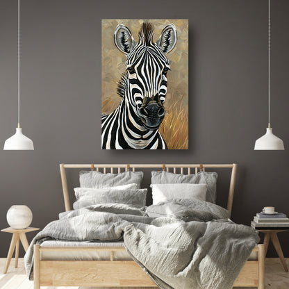 Gedetailleerd zebra schilderij in zwart-wit canvas