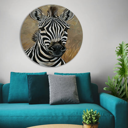 Gedetailleerd zebra schilderij in zwart-wit forex muurcirkel