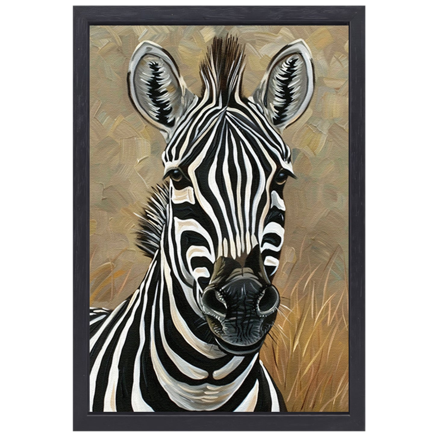 Gedetailleerd zebra schilderij in zwart-wit canvas met baklijst