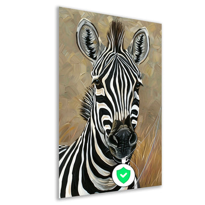 Gedetailleerd zebra schilderij in zwart-wit poster