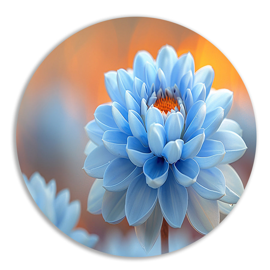 Impressionistische blauwe bloem aluminium muurcirkel