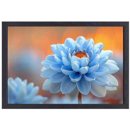 Impressionistische blauwe bloem canvas met baklijst