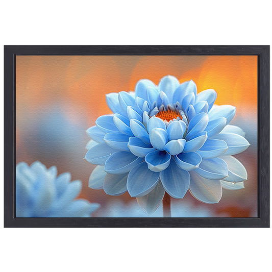 Impressionistische blauwe bloem canvas met baklijst