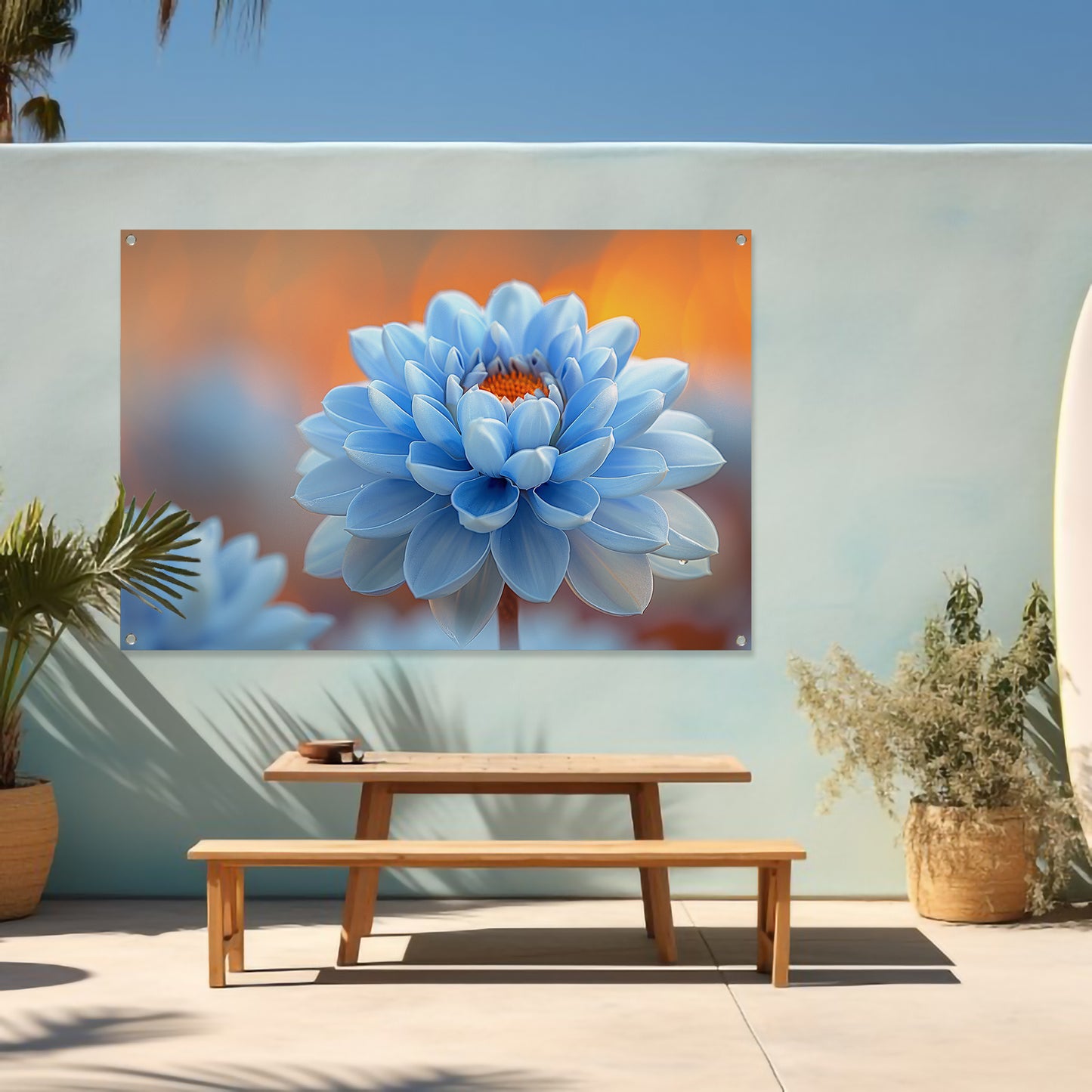 Impressionistische blauwe bloem tuinposter