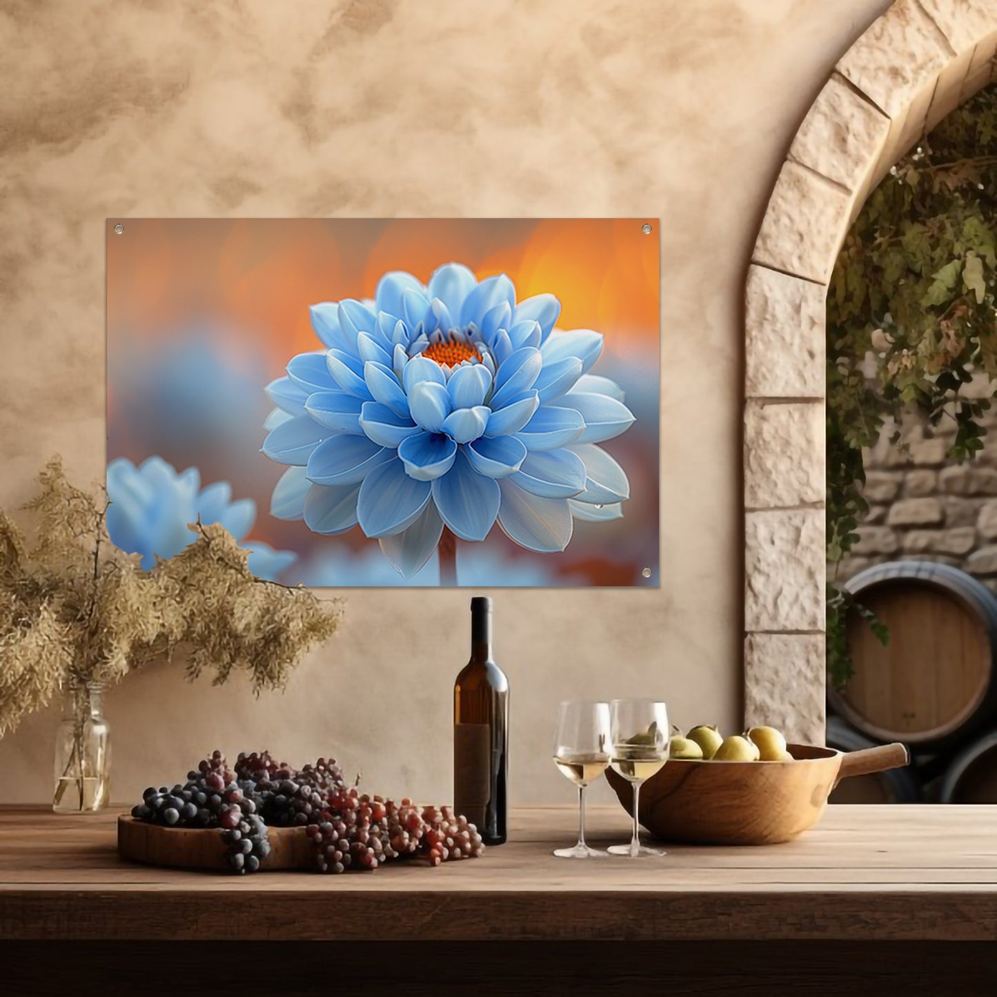 Impressionistische blauwe bloem tuinposter