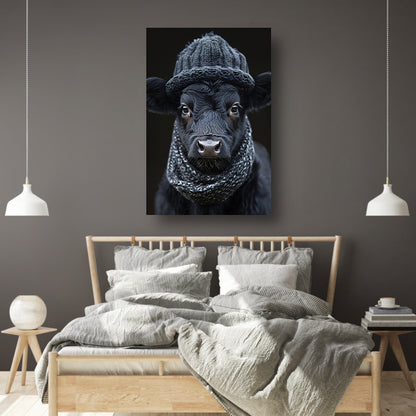 Kalf met muts en sjaal canvas met baklijst
