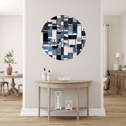 Gelaagdheid in Blauw en Grijs aluminium muurcirkel