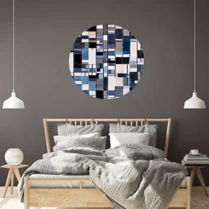 Gelaagdheid in Blauw en Grijs aluminium muurcirkel