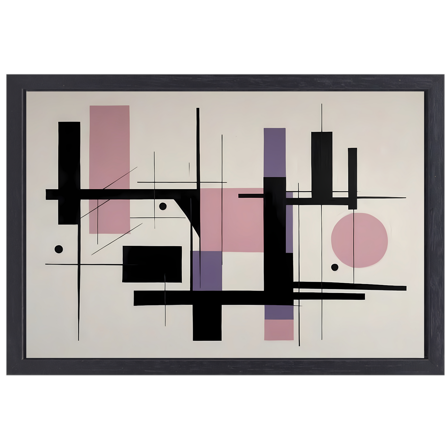 Minimalistische Abstractie in Zwart en Pastel canvas met baklijst