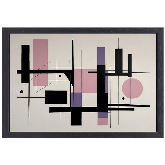 Minimalistische Abstractie in Zwart en Pastel canvas met baklijst