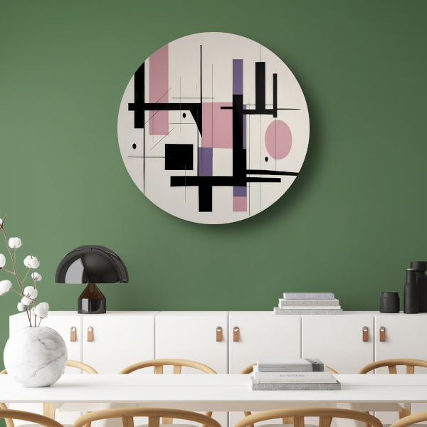 Minimalistische Abstractie in Zwart en Pastel aluminium muurcirkel