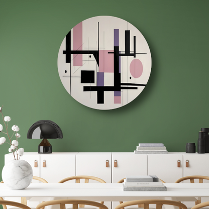 Minimalistische Abstractie in Zwart en Pastel aluminium muurcirkel
