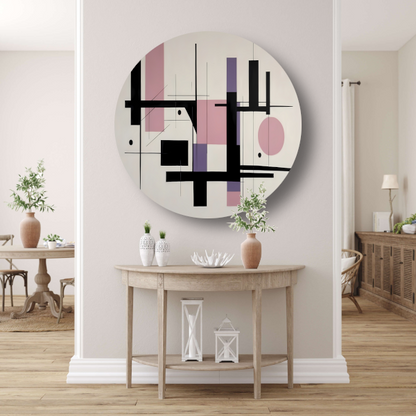 Minimalistische Abstractie in Zwart en Pastel aluminium muurcirkel