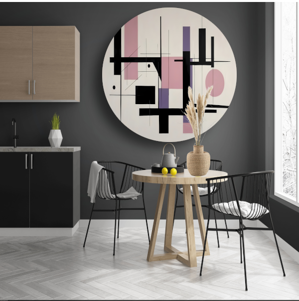 Minimalistische Abstractie in Zwart en Pastel aluminium muurcirkel