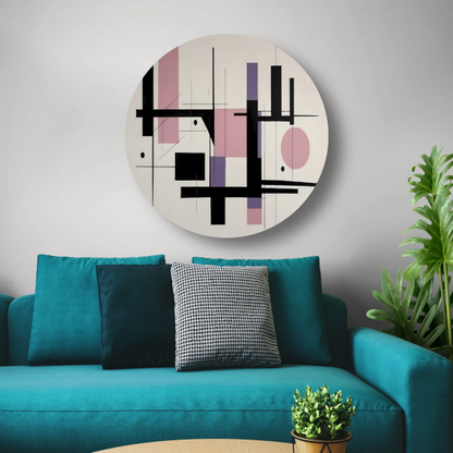 Minimalistische Abstractie in Zwart en Pastel aluminium muurcirkel