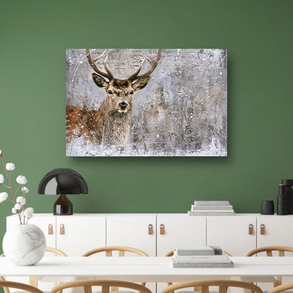 Realistisch schilderij van een hert in sneeuw poster