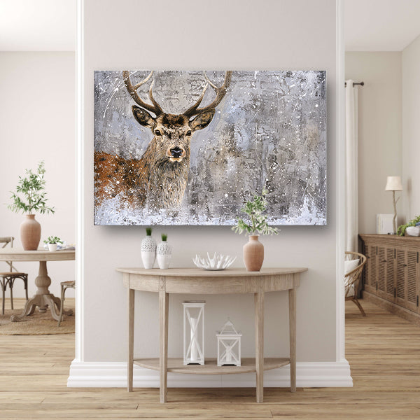 Realistisch schilderij van een hert in sneeuw poster