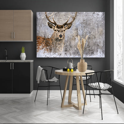 Realistisch schilderij van een hert in sneeuw poster